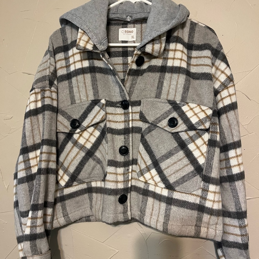 Gray Plaid Hooded Jacket